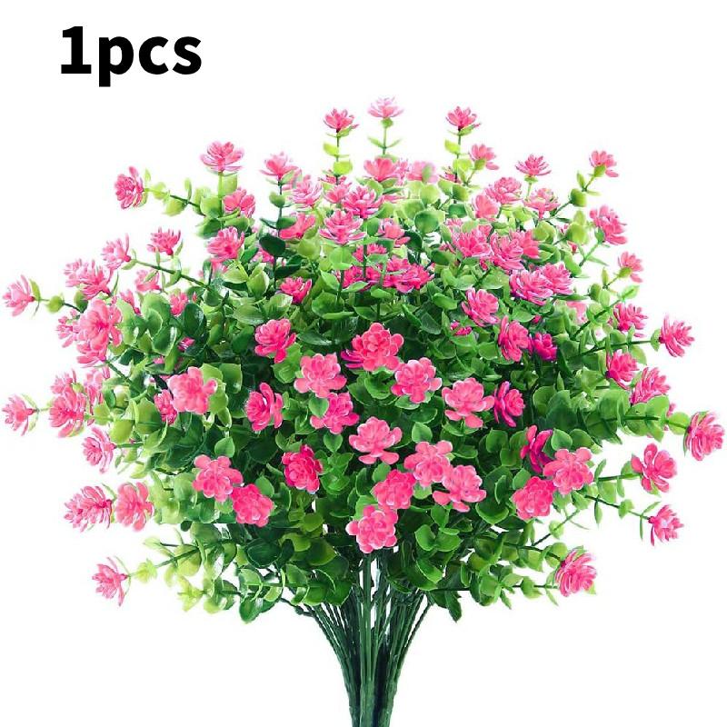 Flowers Artificial Bundle Outdoor Artificial Resistant Faux Plastic Shrubs Plant
