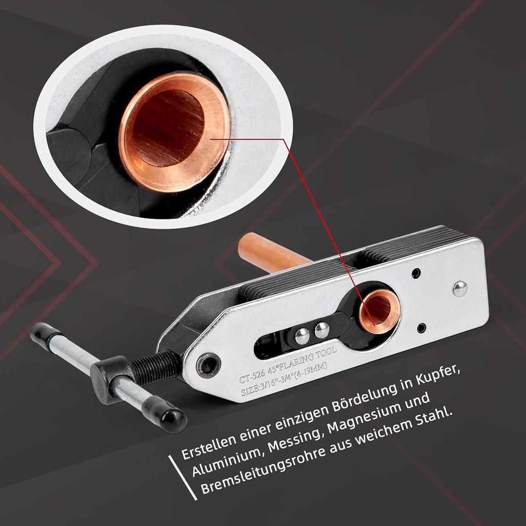 Развальцовочное устройство для кондиционирования воздуха 3/16 дюйма - 3/4 дюйма (4-19мм) Разрезанная медная труба Универсальный инструмент для развальцовки тормозных трубок Устройство для развальцовки тормозных трубок