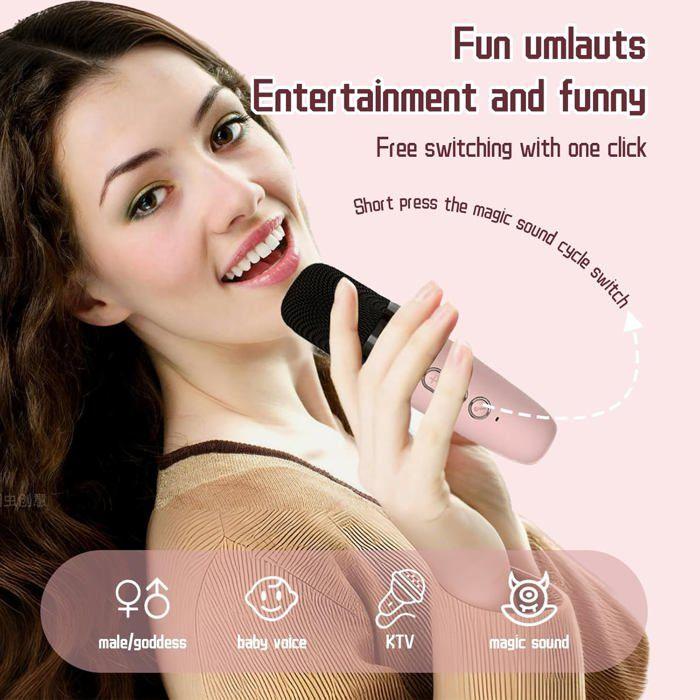 Micro Karaoké - Machine - 2 Micros Sans Fil - Haut-Parleur Portable LED - Rose