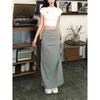 Cotton Blend Asymmetric Midi Skirt With Pleats For Elegant Ladies Spring Summer Wear