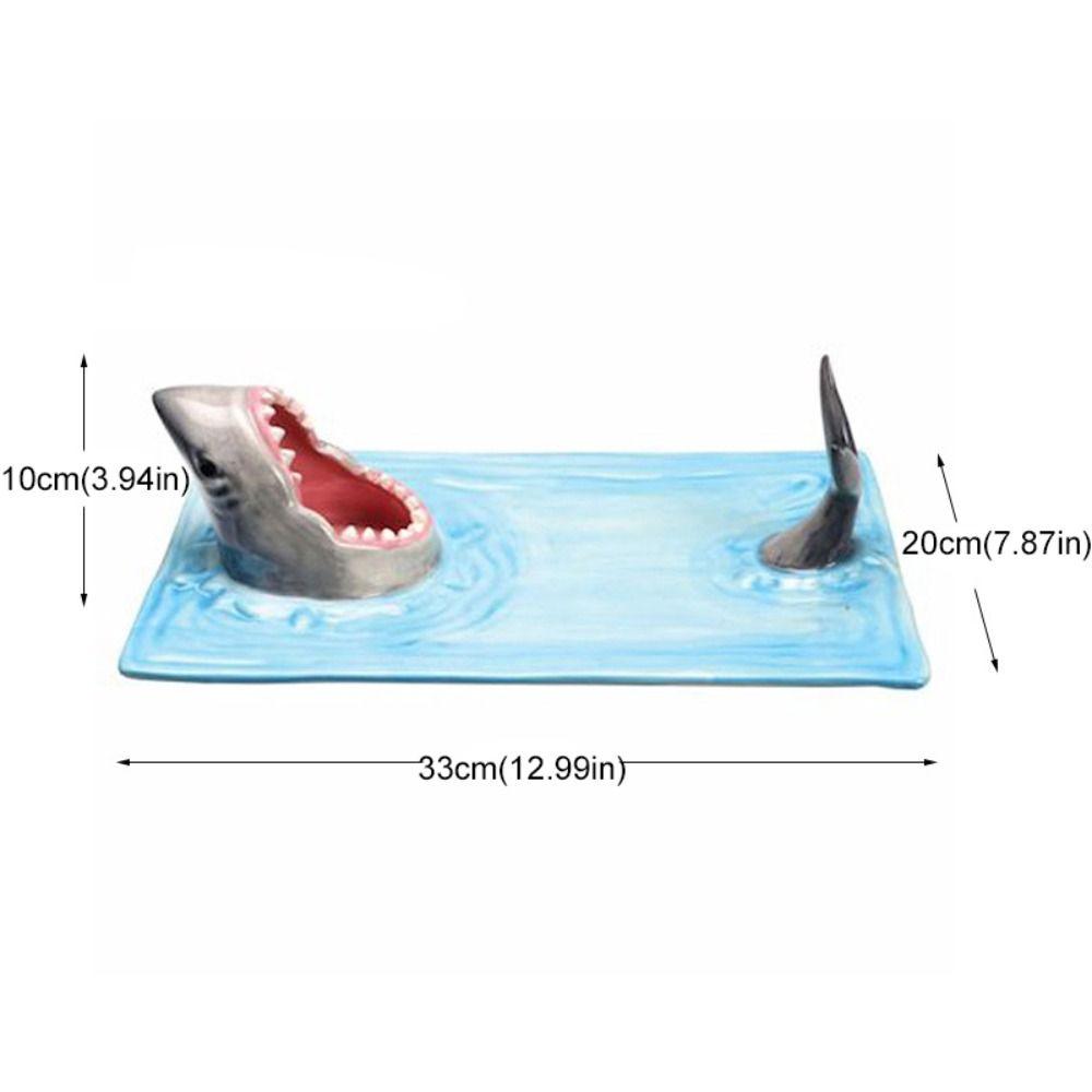 Tableware 3D Shark Ceramic Plate Independent Sauce Area Large Capacity Dumpling Plate Ceramic Japanese Style Food Platter Gift