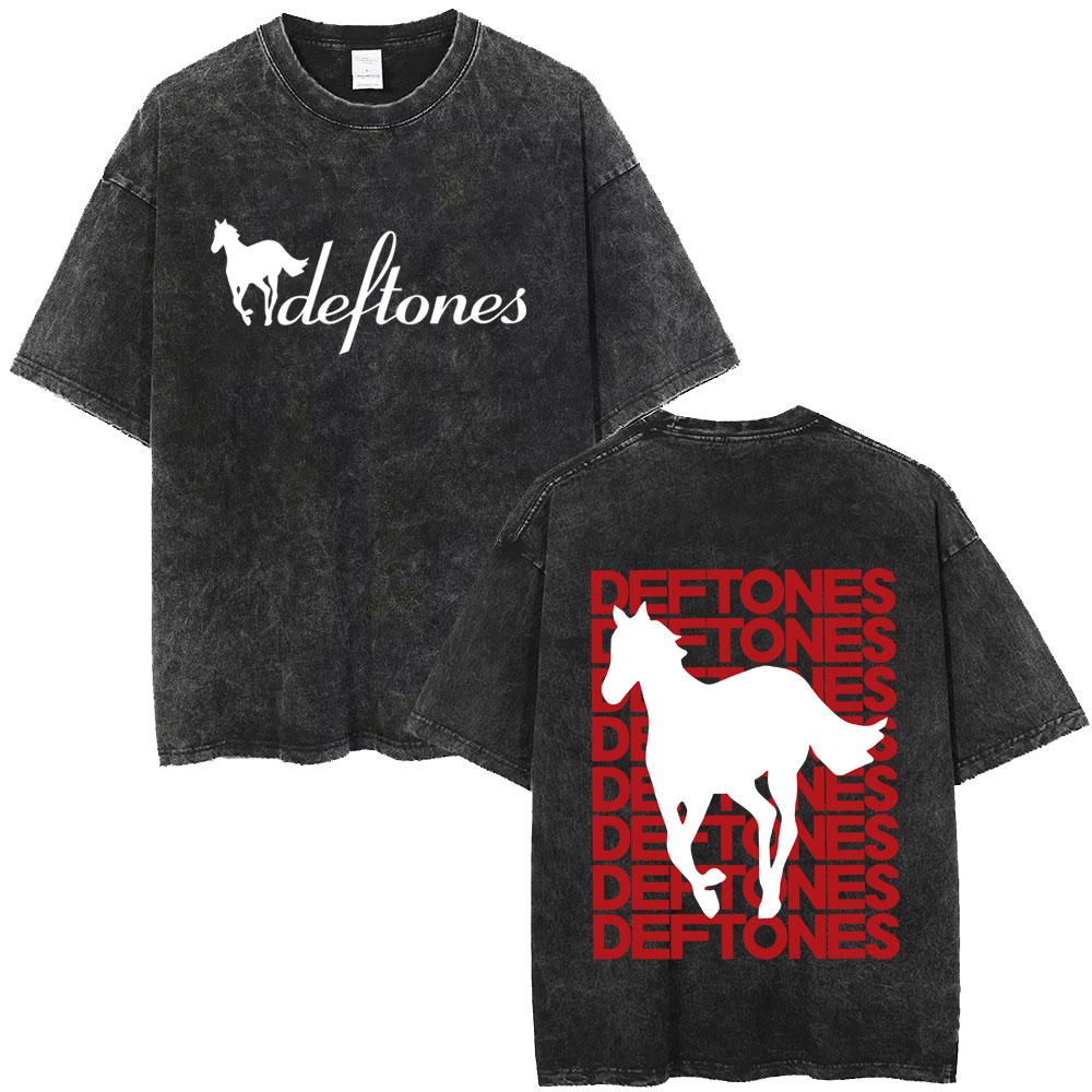 Стирка Винтажная Футболка с Графикой Рок-группы Deftones White Pony Мужская Женская Готическая Панк Оверсайз Футболки Повседневная Ретро Уличная Одежда
