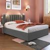 Lit double capitonné - MUVOE - 160x200 - Velours gris - Matelas inclus - Prise USB intégrée