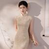 Champagne sleeveless new Chinese improved cheongsam 1011 new summer stand-up collar long high-end temperament dress