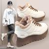 Women's Winter Faux Fur Lined High-Top Sneakers Outdoor Anti-Slip Snow Boots Warm Fleece Lined Short Booties Faux Leather Ankle Boots for Female