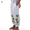 Pockets Bottoms Attractive Floral Print Simple White Pants Women Trousers
