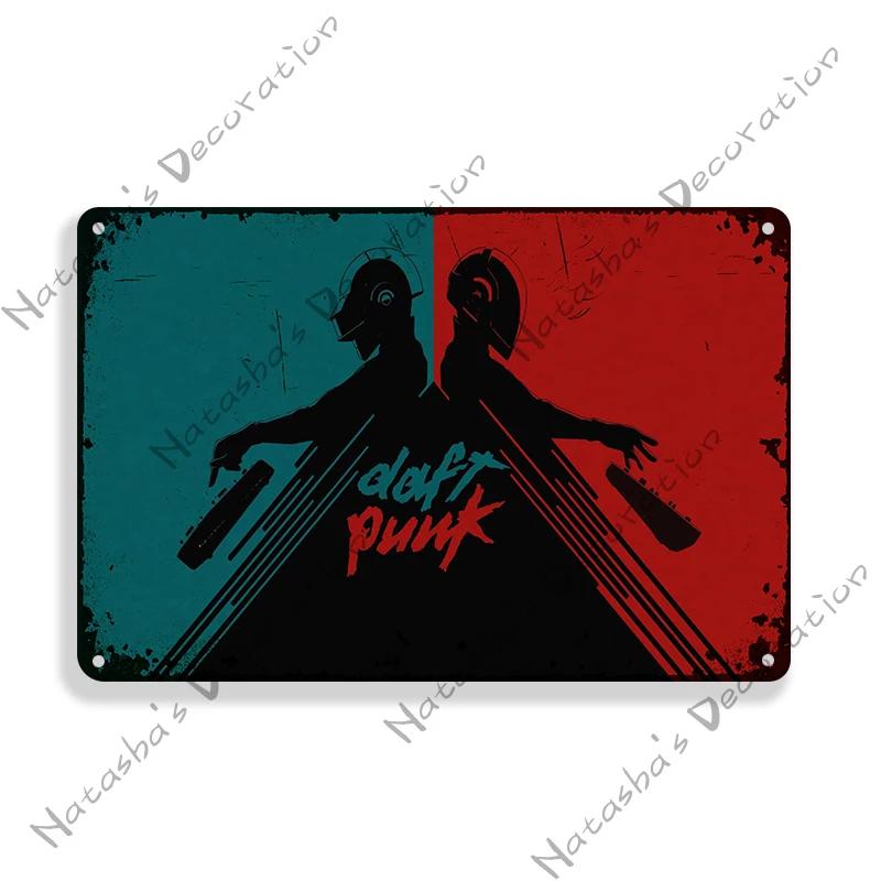 Винтажный постер Daft Punk Рок-музыка Металлическая табличка Ретро постер Металлическая пластина Паб Бар Клуб Спальня Декоративная тарелка Музыкальный настенный декор