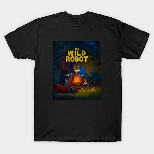 Men Black Print T-shirt The Wild Movie Robot No-Cut Heat Transfer Print Cotton Tshirt