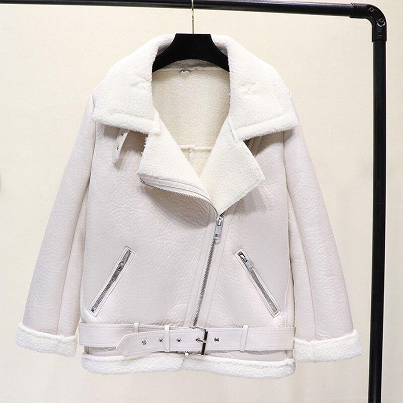 Winter Coats Women Thickness Faux Leather Fur Sheepskin Female Fur Leather Jacket Aviator Outwear
