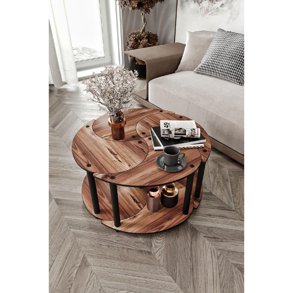 Yin Yang Unity Serenity Coffee Table Set Of 4 Walnuts 70cm