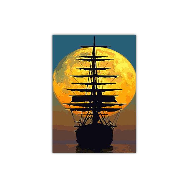 Большая картина большого размера Современный домашний декор Парусная лодка Картина на холсте Абстрактный пейзаж Плакат на стену Декор комнаты в стиле лофт Без рамки