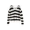 Maslan Spring Fashion Design Versatile Casual Age Reducing Black and White Striped Round Neck Long Sleeve Knitted Shirt