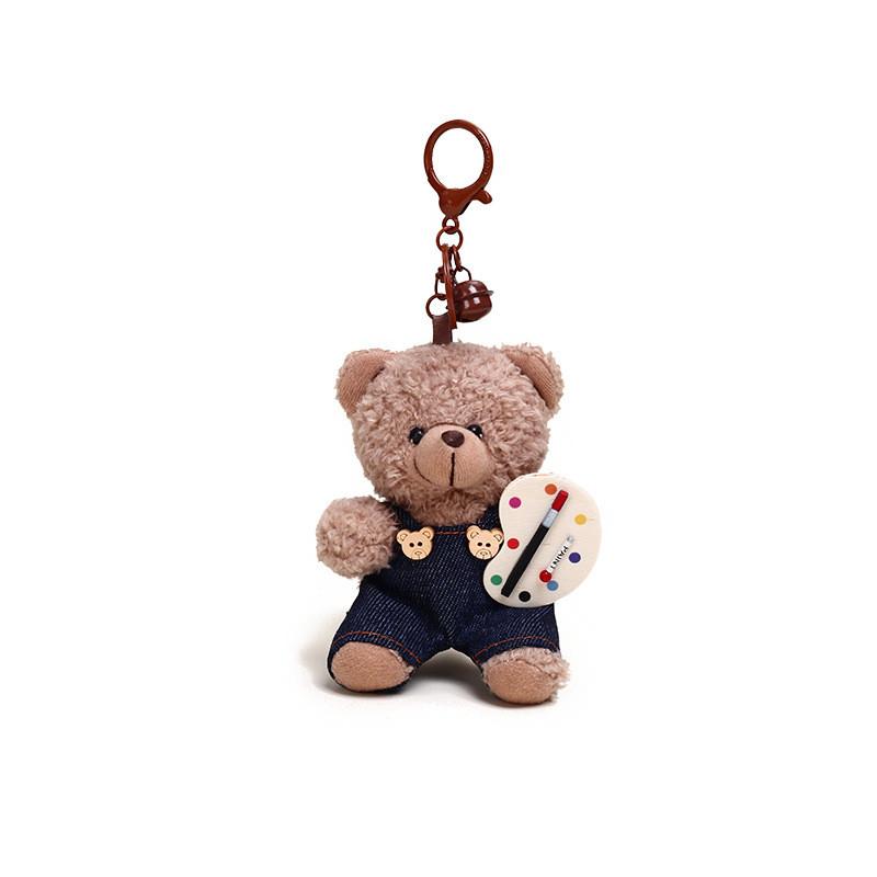 Playful Brown Jinnew Bear Painter Plush Keychain Fun Cartoon Decoration For Bags