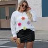 Plus Size Womens Sweater Quilted Floral Embroidery Loose Fit Round Neck Long Sleeve Casual Winter Top