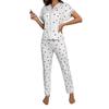 Women's Cherry Print Pajama Set Short Sleeve Button Front Top Long Pants Sleepwear Set Lace