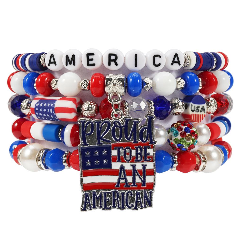 4th of July Bracelets USA Bead Bracelet American Flag Bracelets Patriotic Independence Day Bracelet