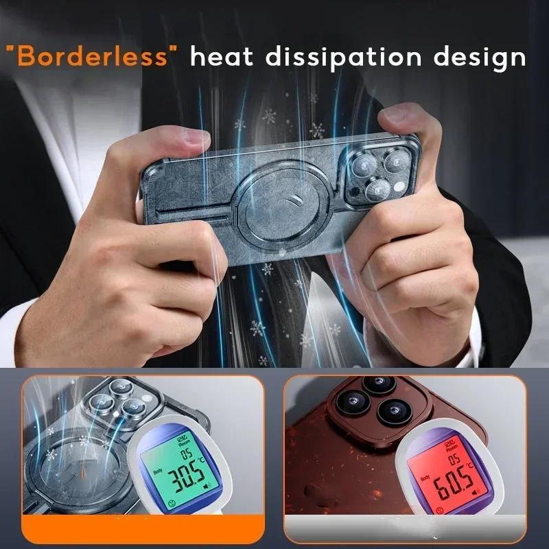 Oatsbasf Metal Frameless Phone Case for iPhone 16/16 pro/16 Pro Max Heat Dissipation Protective Phone Cover Built-In Stand