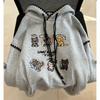 Women's Cute Puppy Embroidery Hooded Sweatshirt - Autumn/Winter Oversized Thickened Silver Fox Fleece Jacket