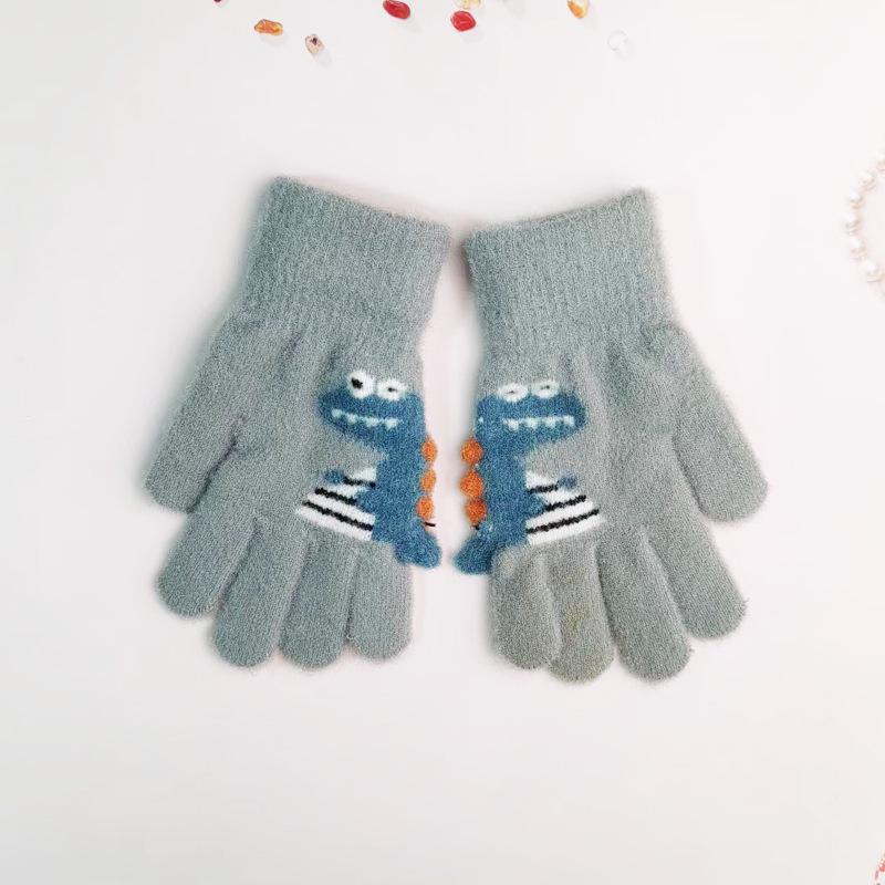 Детские перчатки Plus Velvet Dinosaur Gloves - теплые, с мультяшным мехом кролика для детей детского сада и начальной школы