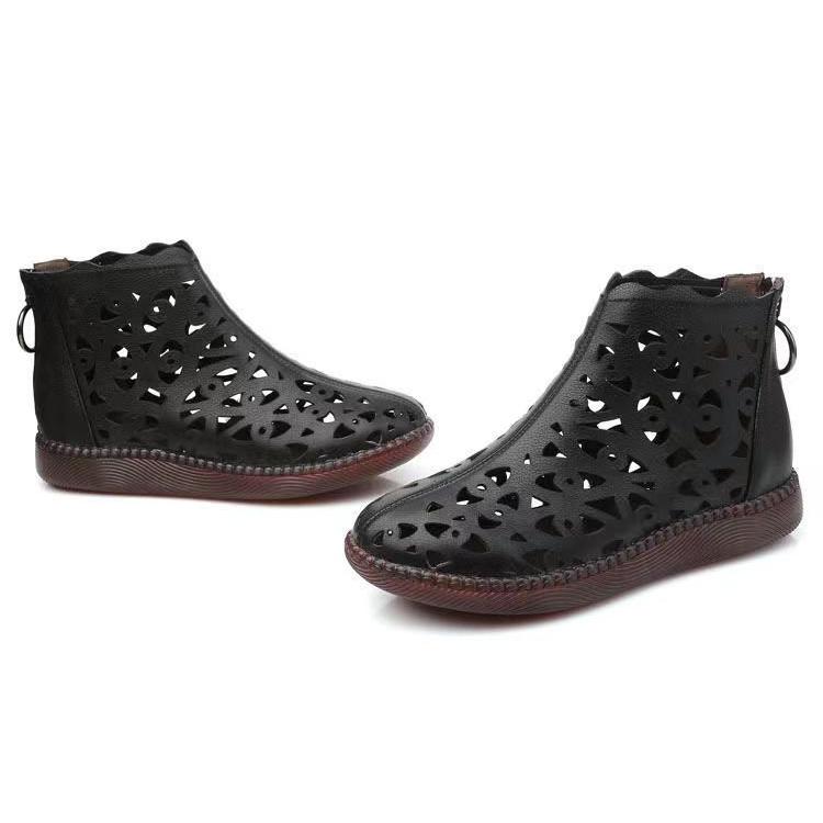 Summer New Hollow Hole Sandals, Women's, Flat Bottom, Roman Sandals, Round Head, Soft Bottom, Large, Short Boots, Women