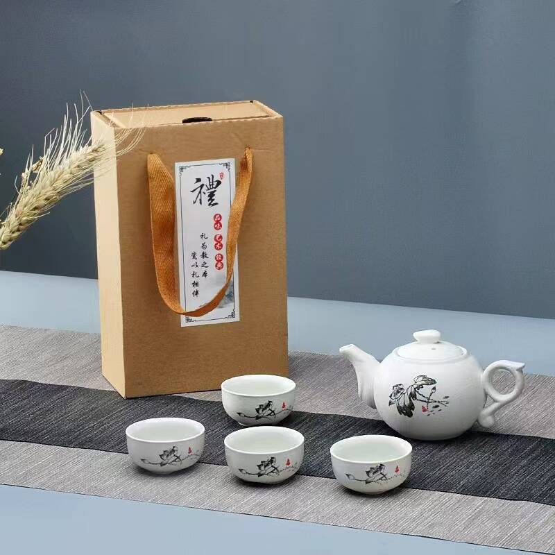Simple one pot four cups snowflake kung fu tea set ceramic cheap set teacup teapot dragon pot souvenir gift small gift