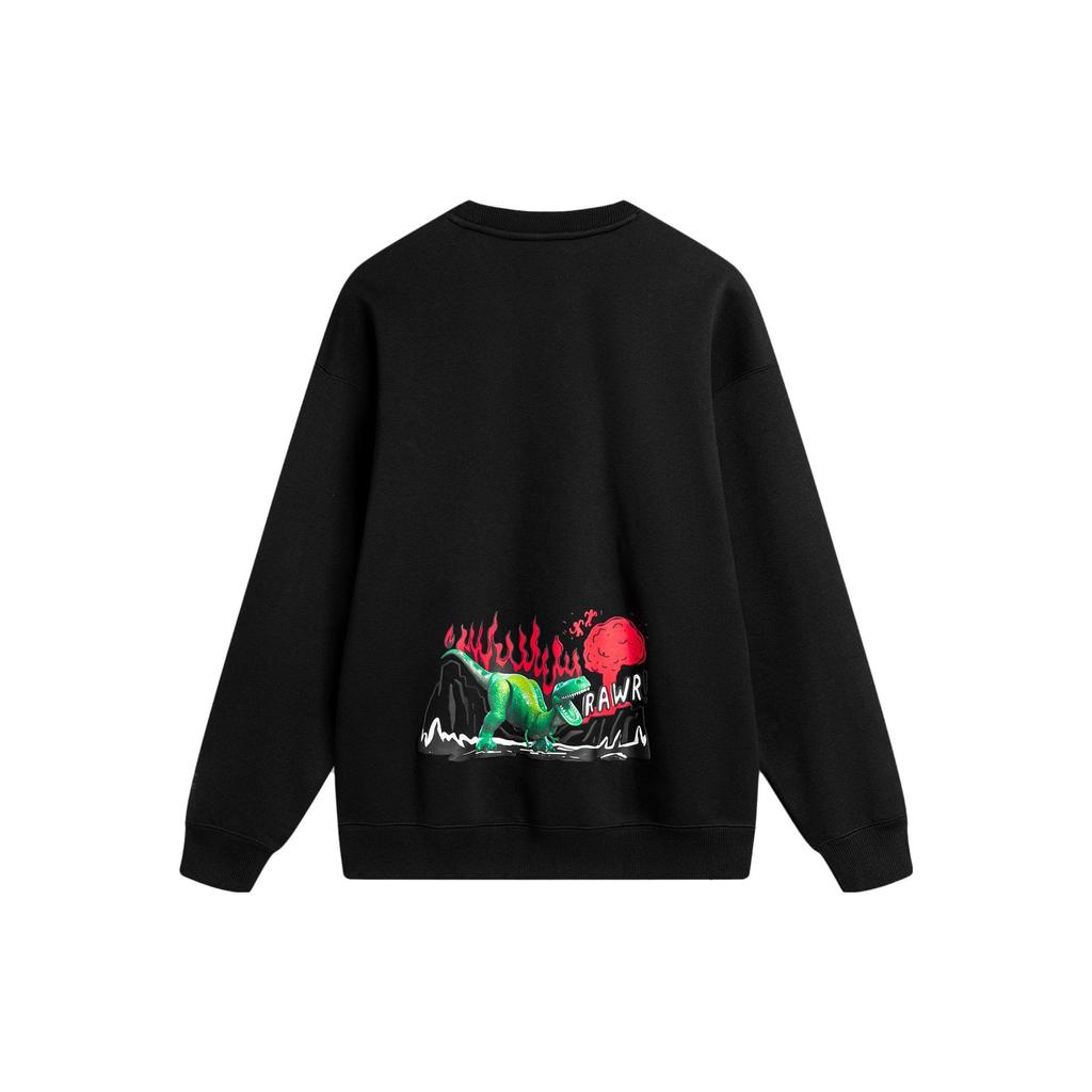 Li Ning X Disney Hugging Dragon Collaboration Круглый вырез Длинный рукав Свободный флисовый свитшот Унисекс свитшот Черный AWDU497-6