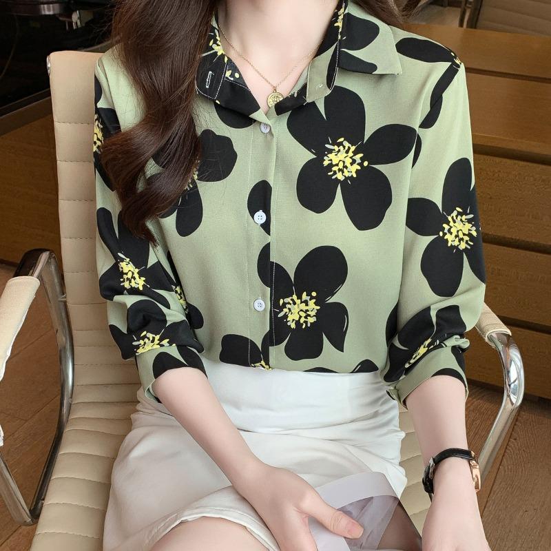 Printed Shirt Women's Plus Size Fashionable Top Stylish Long Sleeved Shirt with Floral Patterns Shirt