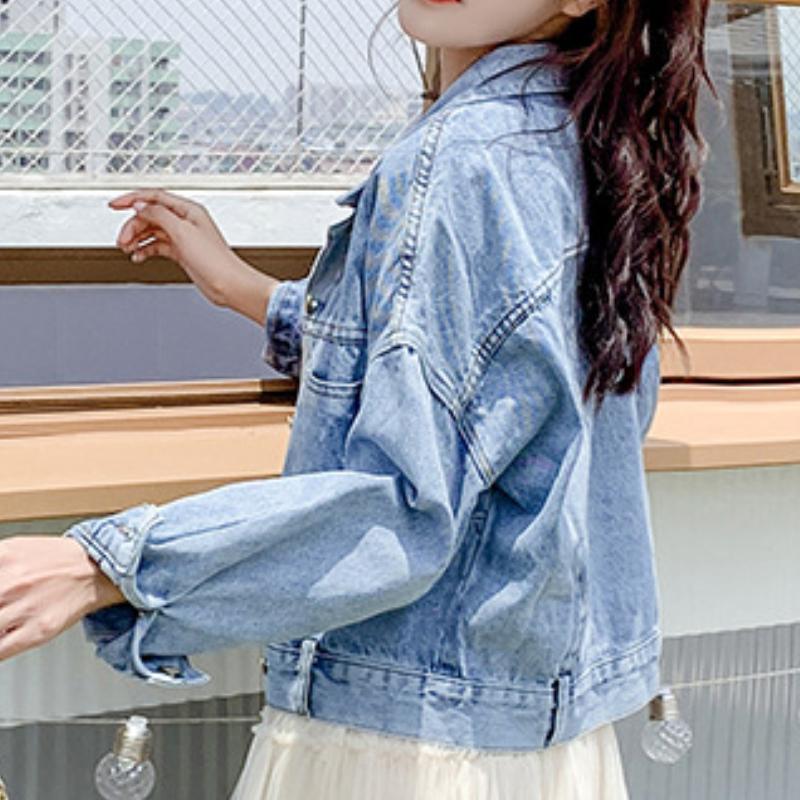 IHUASU Женская винтажная повседневная джинсовая куртка и пальто с длинным рукавом и воротником-поло на осень и зиму