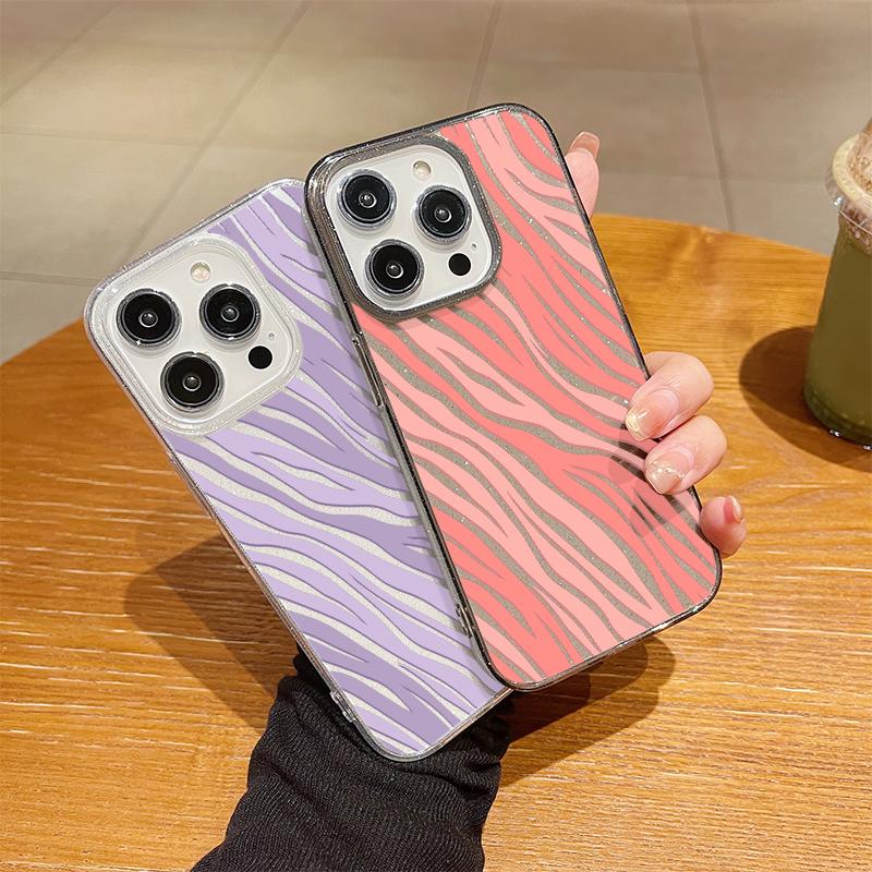 Ударопрочный блестящий силиконовый чехол для iPhone 16 Plus 15 14 Pro Max 13 12 11 TPU мягкий тонкий чехол с узором в полоску зебры