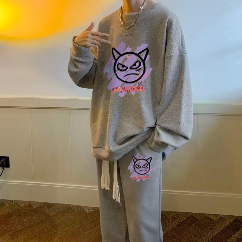 Harajuku Sporty Casual Men's Hoodie & Pants Set - Trendy, Creative, Versatile Design