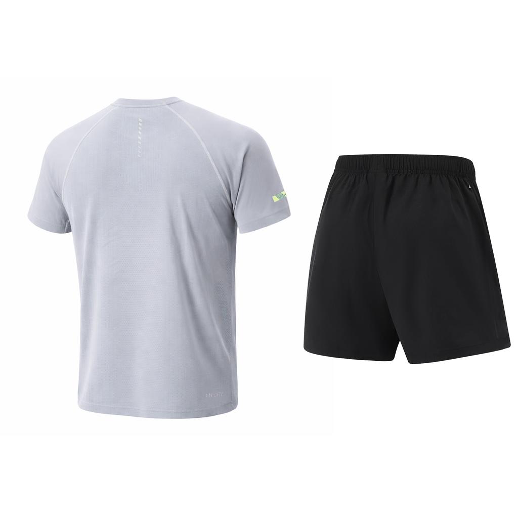 Li-Ning Модная Универсальная Футболка с Круглым Вырезом и Коротким Рукавом Быстросохнущая Дышащая Пятиточечные Шорты Для Бега Фитнеса Тренировок Повседневный Спортивный Костюм AATW013-3