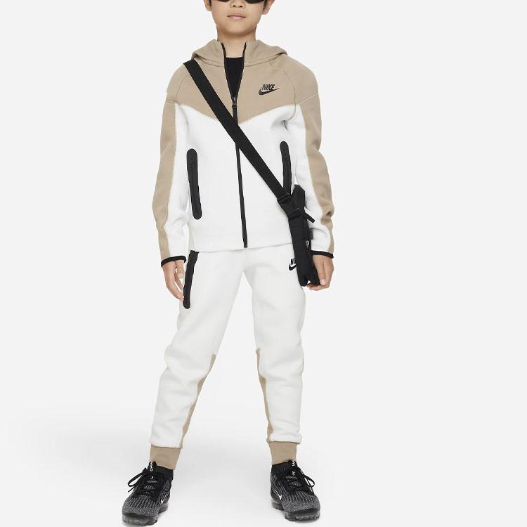 Nike Спортивная одежда Tech Fleece Color Block Logo Print Zip-Up Hoodie Детские толстовки с капюшоном Khaki FD3285-121