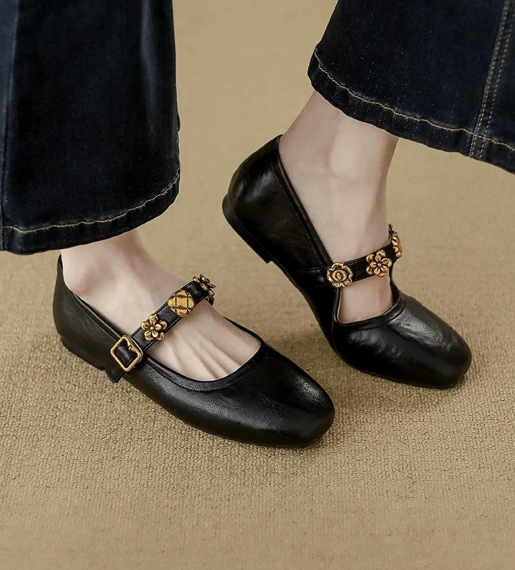 French Retro Flat Shoes Women's 2025 New Summer Skirt Mary Jane Small Leather Shoes Ballet Evening Shoes