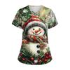 Women's Short Sleeve Stagger V Neck Christmas Print Pocket Dry-nurse Top