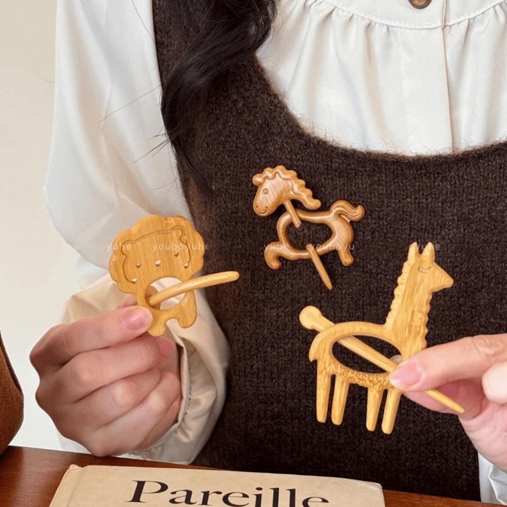 Брошь-булавка на свитер Животное Лев Лошадь Пони Модная Деревянная Брошь Подарок