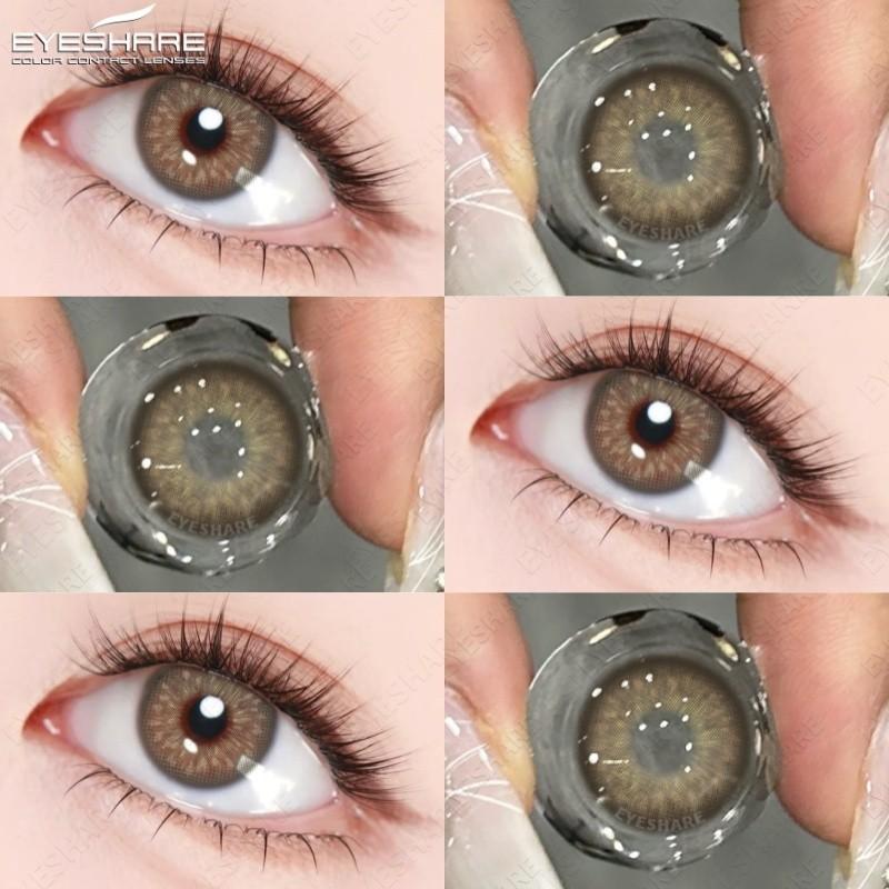 (0~-7.00 Диоптрия) EYESHARE Цветные коричневые контактные линзы с диоптриями для близорукости, серые, с естественным рисунком зрачка для глаз, 14.2 мм, рецептурные линзы