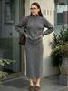 2026 Fall Winter Women's Knit Two-Piece Set Double Zipper Cardigan Sweater and Skirt Outfit Solid Color