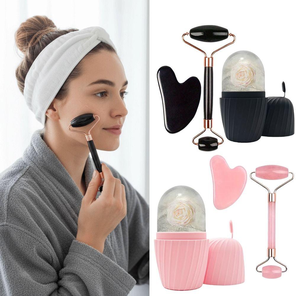 3Pcs/Set Lifting Contouring Facial Roller Gua Sha Face Tool Set Ice Mold Face Massager Neck Massage
