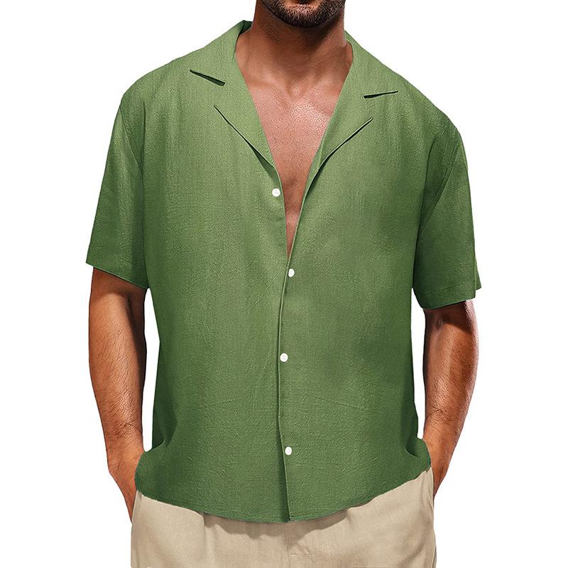 Men's Casual Collar Relaxed Short-sleeved Shirt - Men's Plain Cotton And Linen Breathable Shirt