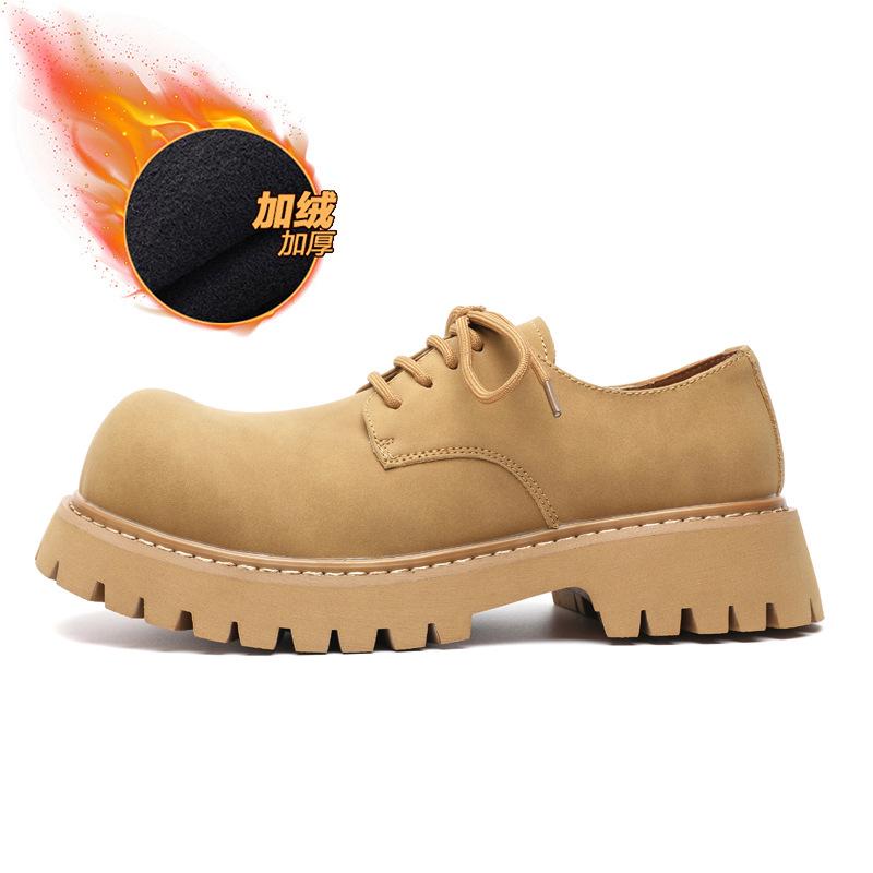 British Retro Round Head Derby Shoes Men's Tooling Leather Shoes Platform Heightening Big Head Shoes Tide 1035-X