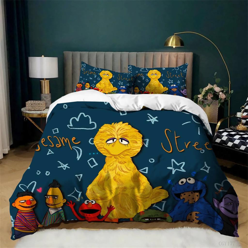 Exquisite Cartoon Bedding Set S-Sesame S-Streets Duvet Cover Pillowcase Boy girl Kids Bedroom Gift Single Double Large Size