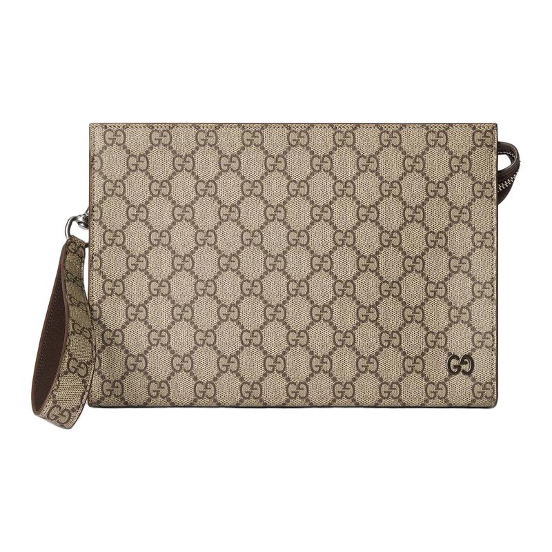 Gucci GG details ceramic effect finish Supreme canvas clutch women's beige and ebony