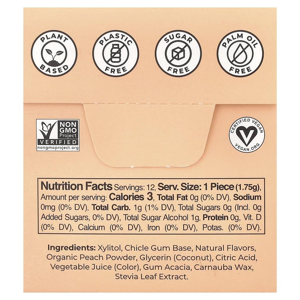 Refresh Gum Vegetable Gum, Peach, 12 Pieces