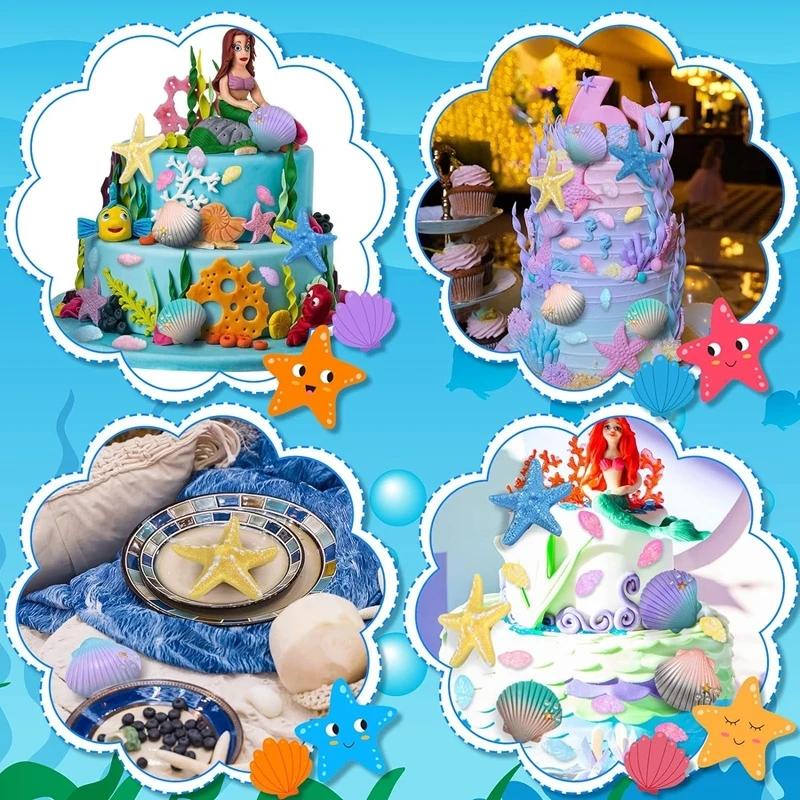 Mermaid Birthday Sea Shell Starfish Cake Decoration Under The Sea Ocean Theme Birthday Party Cake Toppers Supplies Baby Shower