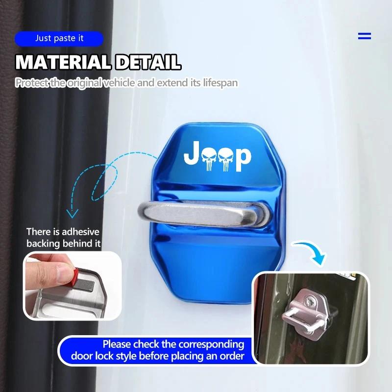 4Pcs Stainless Steel Car Door Lock Cap Cover for Jeep Renegade Wrangler JK Grand Cherokee Compass Patriot Liberty Auto Accessory