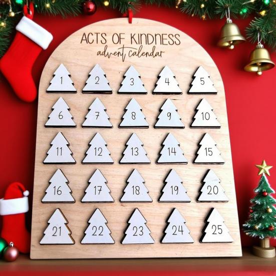 Acts of Kindness Advent Calendar Farmhouse Rustic Wooden 25-Day Sharing Kindness