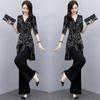 Women's Suit Casual Summer Two Piece Set Fashion Wide Leg Long Pant Half Sleeve Top Korean Style Printed Office Outfits