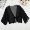 Women Sheer Chiffon Cardigan with Front-tie Transparent Loose Top Elegant Retro Style Shawl for Vacation Beach Daily Wear