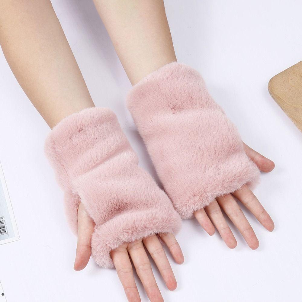 Touch Screen Half Finger Gloves Leopard Print Stylish Mittens Trend Faux Fur Gloves Outdoor Sports