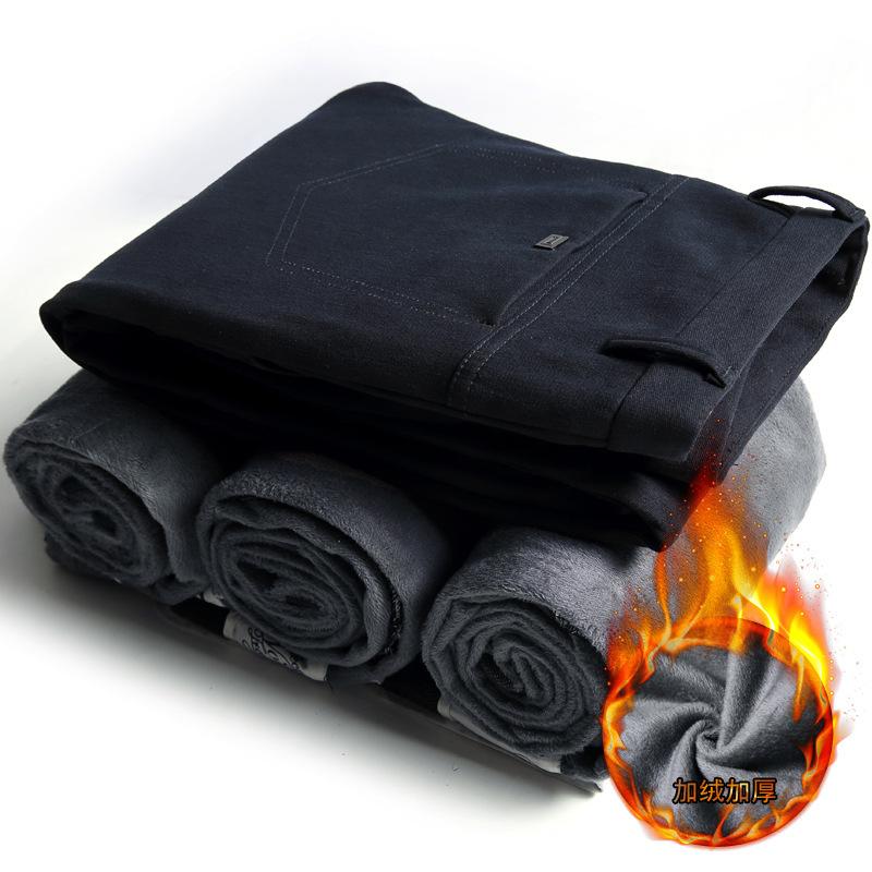 Новые повседневные мужские брюки Осень/Зима, эластичные, облегающие, с добавленным флисом и утолщенные